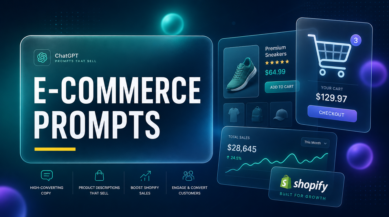 ChatGPT e-commerce prompts for Shopify sales glassmorphism hero