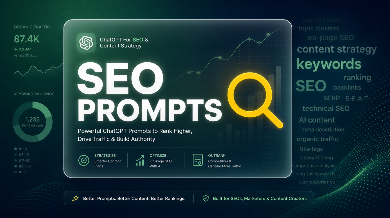 ChatGPT SEO prompts for content optimization glassmorphism hero