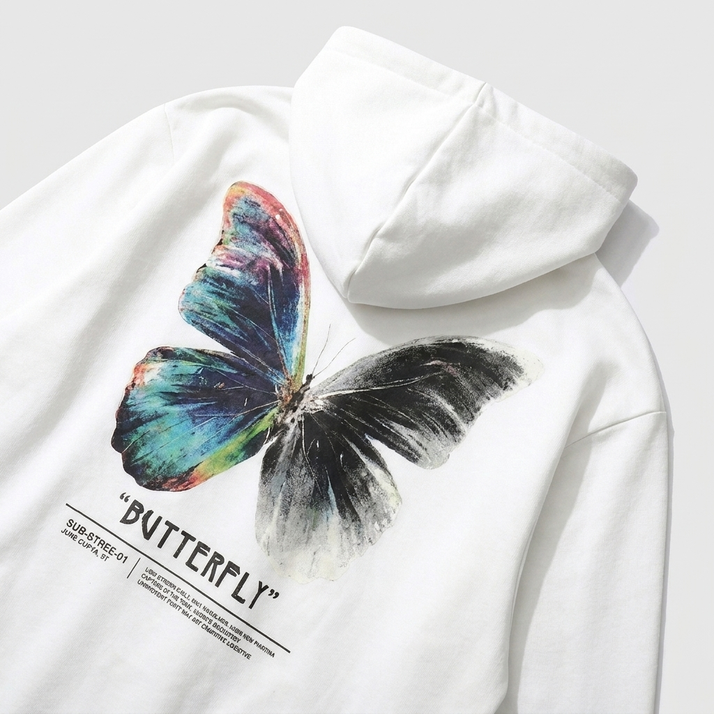 Men's Butterfly Design Hoodie - angled detail view