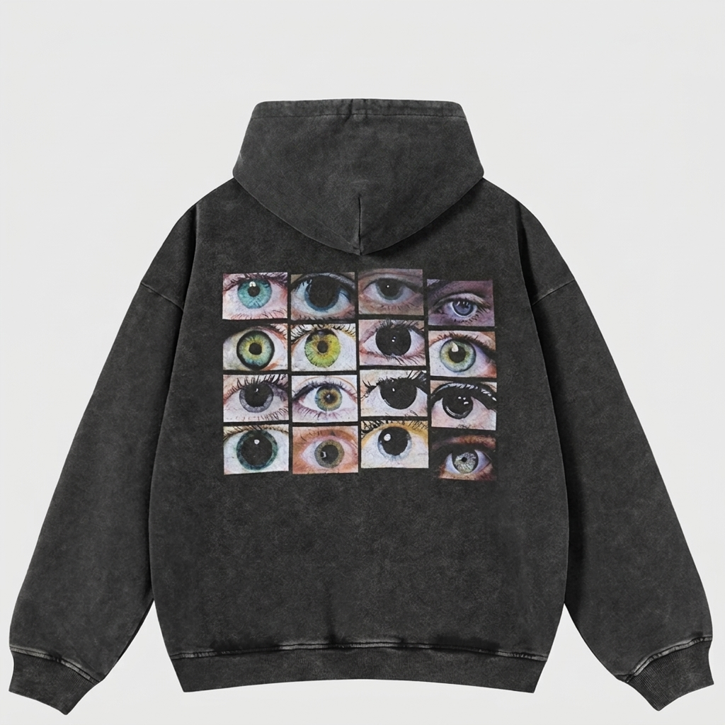 Men's Oversized Eye World Graphic Hoodie - back view