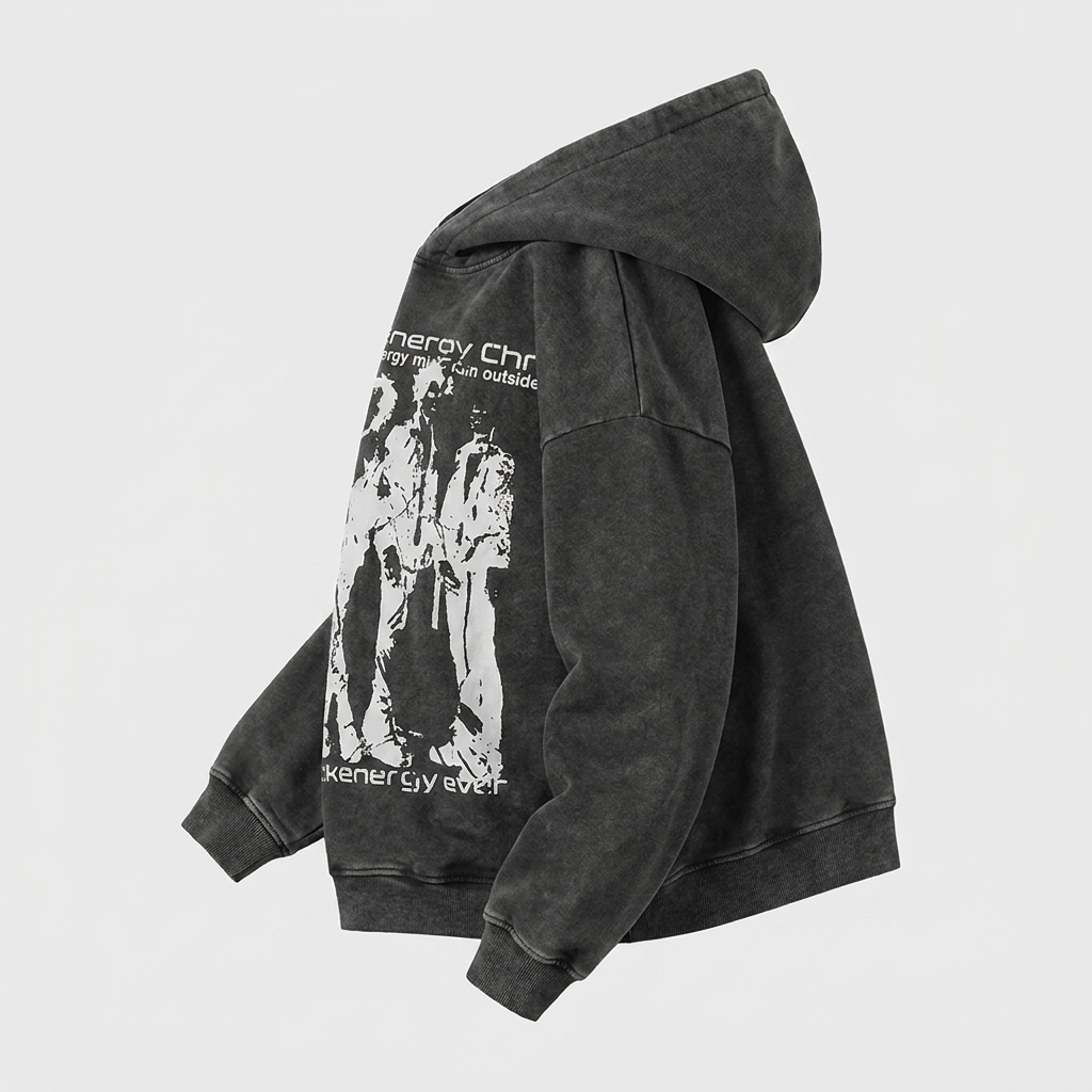 Shadow Vintage Graphic Hoodie - angled detail view
