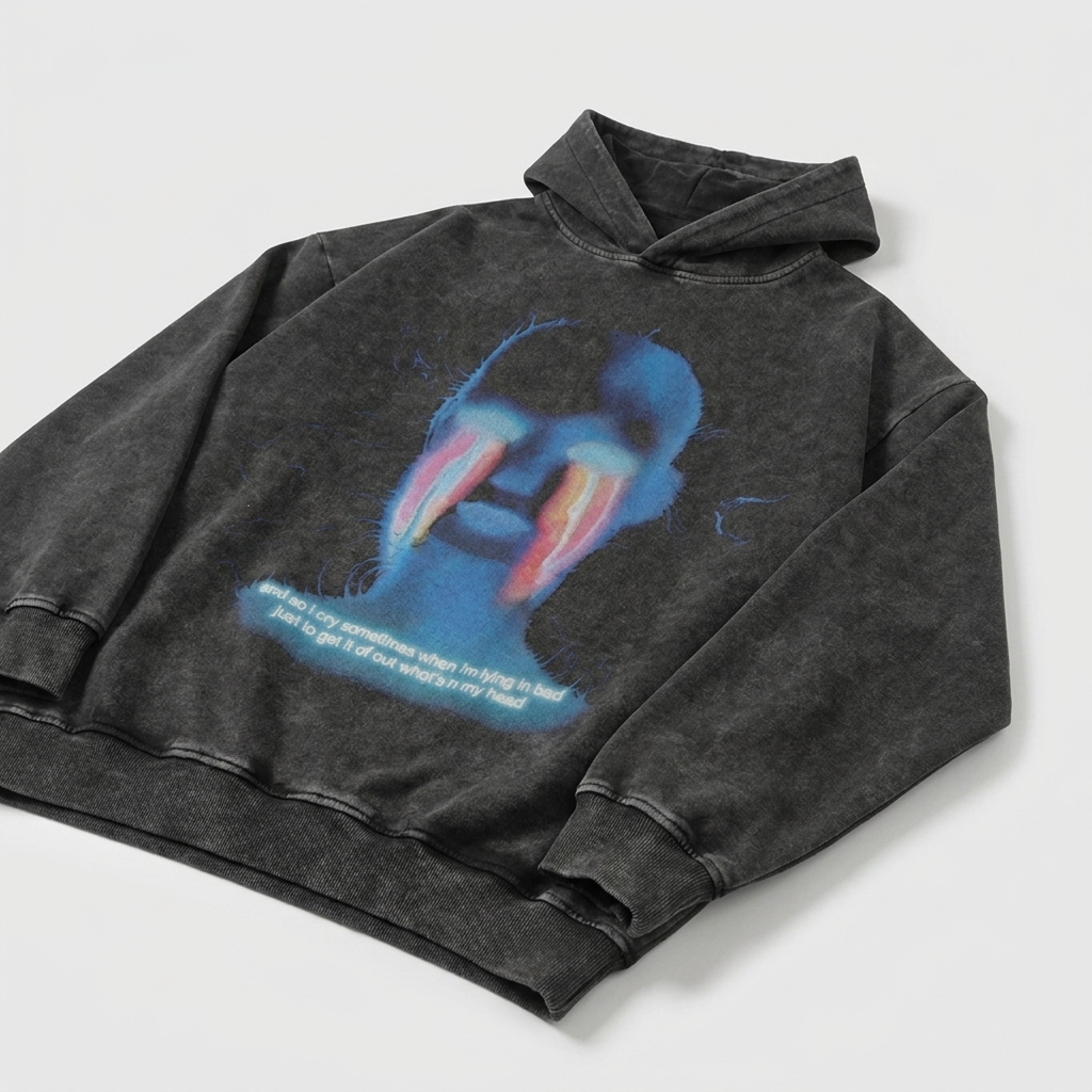 Hipster Graphic Hoodie - angled detail view