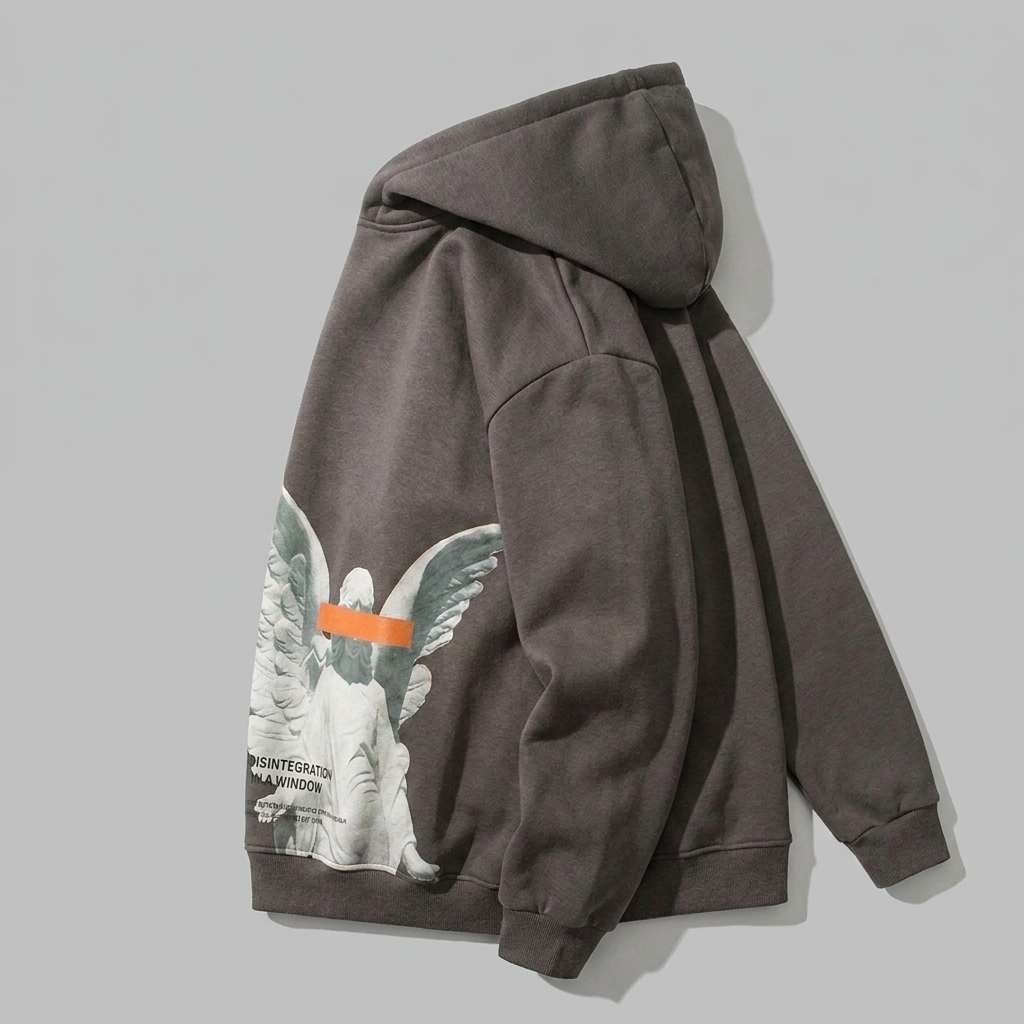 Angel & God Print Hoodie - angled detail view