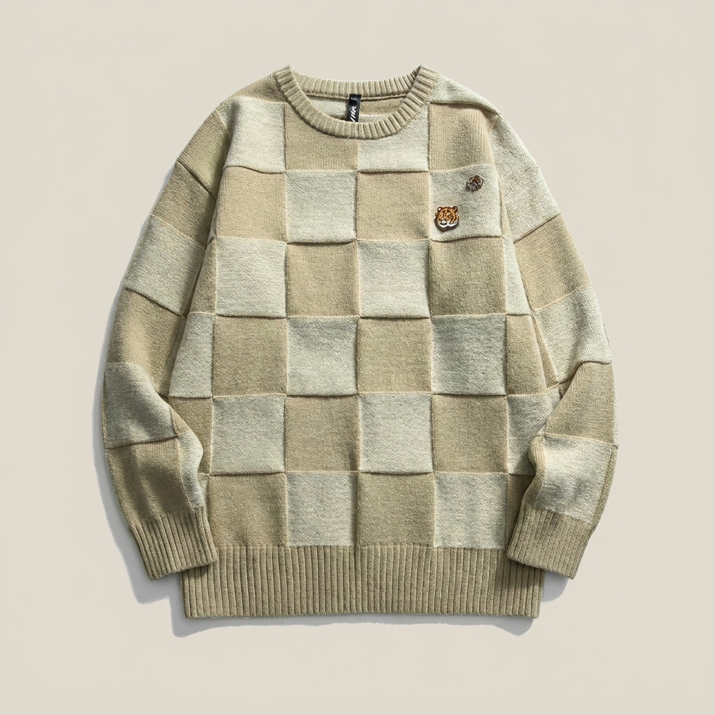 Checkered Vintage Pullover Sweatshirt - front view