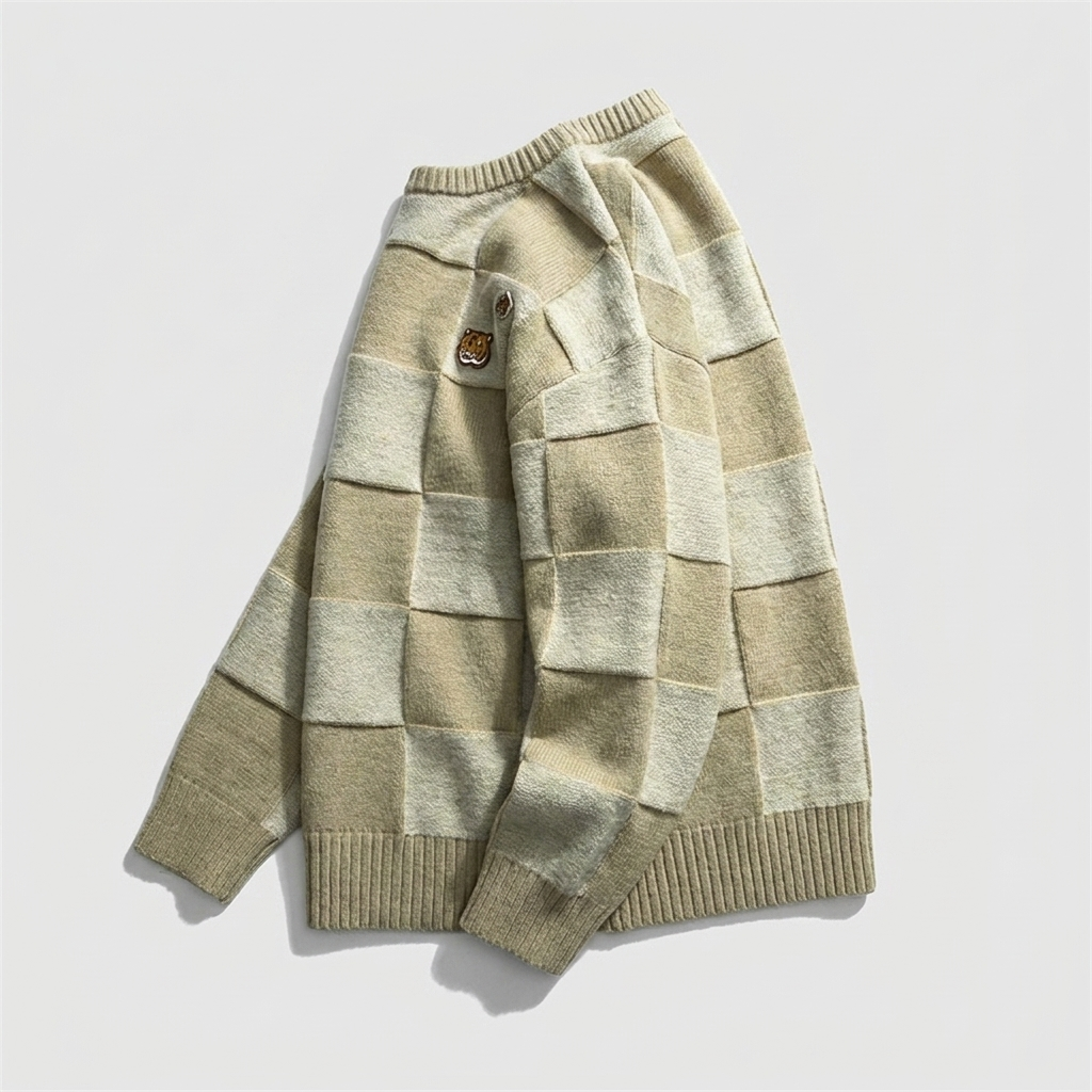 Checkered Vintage Pullover Sweatshirt - angled detail view