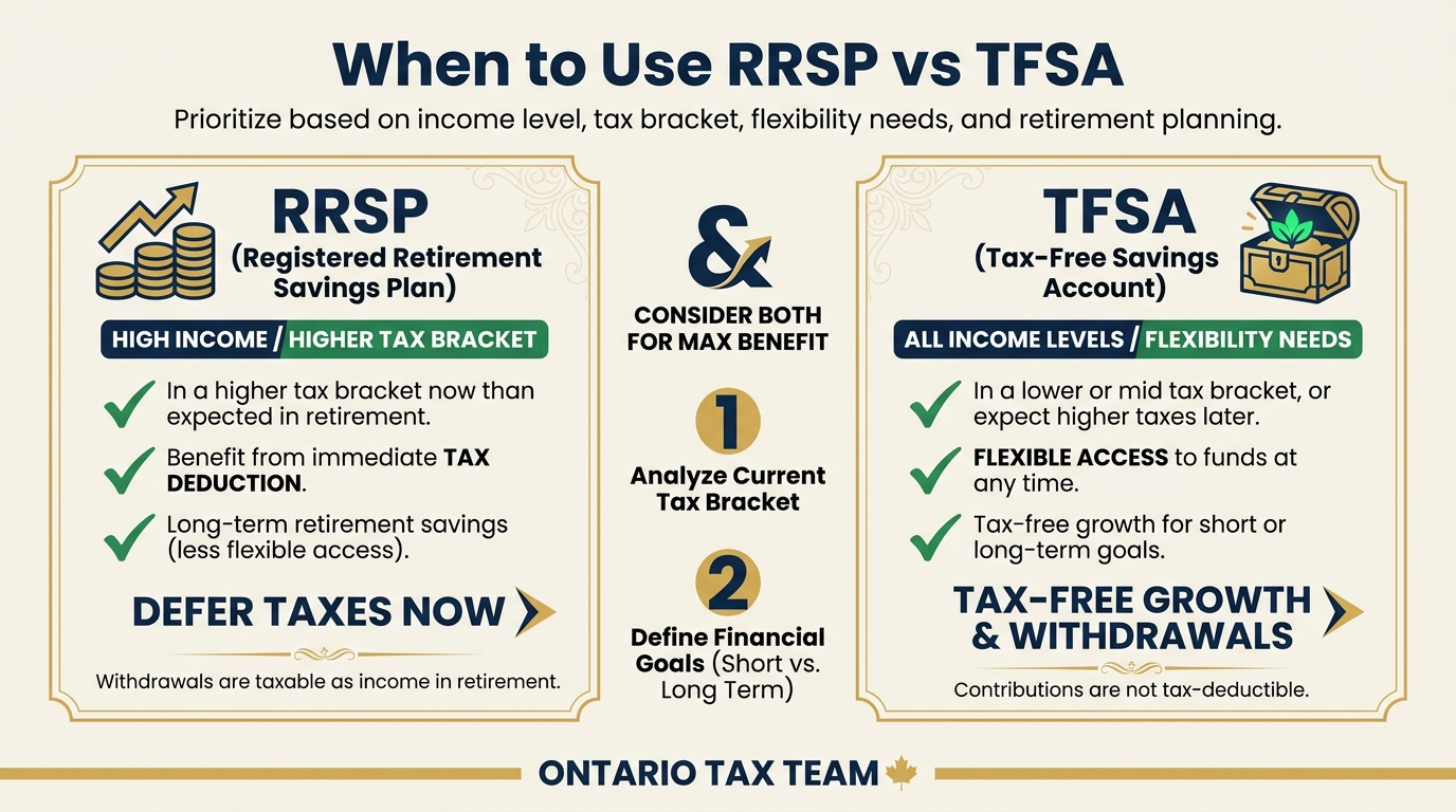 When to prioritize RRSP versus TFSA based on income level tax bracket flexibility needs and retirement planning