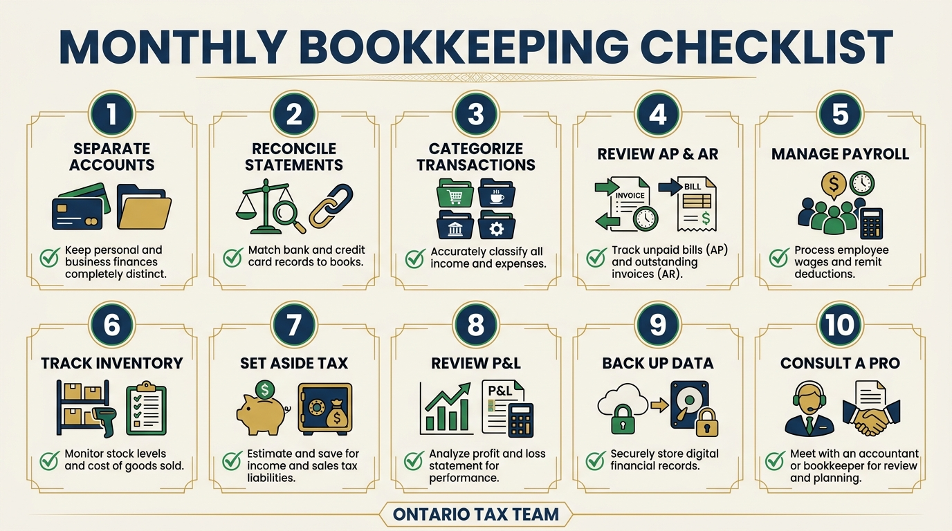 Ten essential monthly bookkeeping habits for small business owners from account separation to hiring help