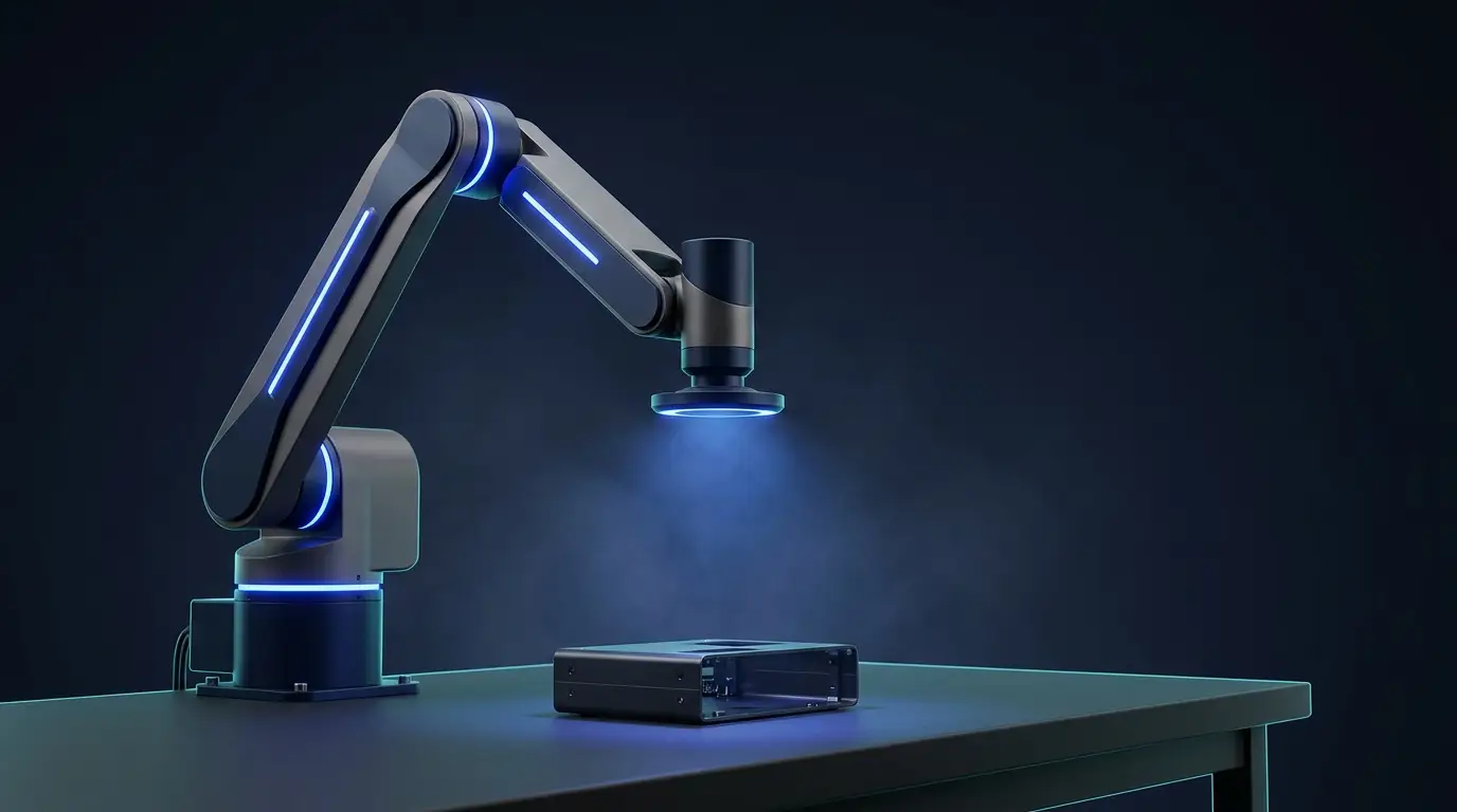 Robotic arm over a device chassis