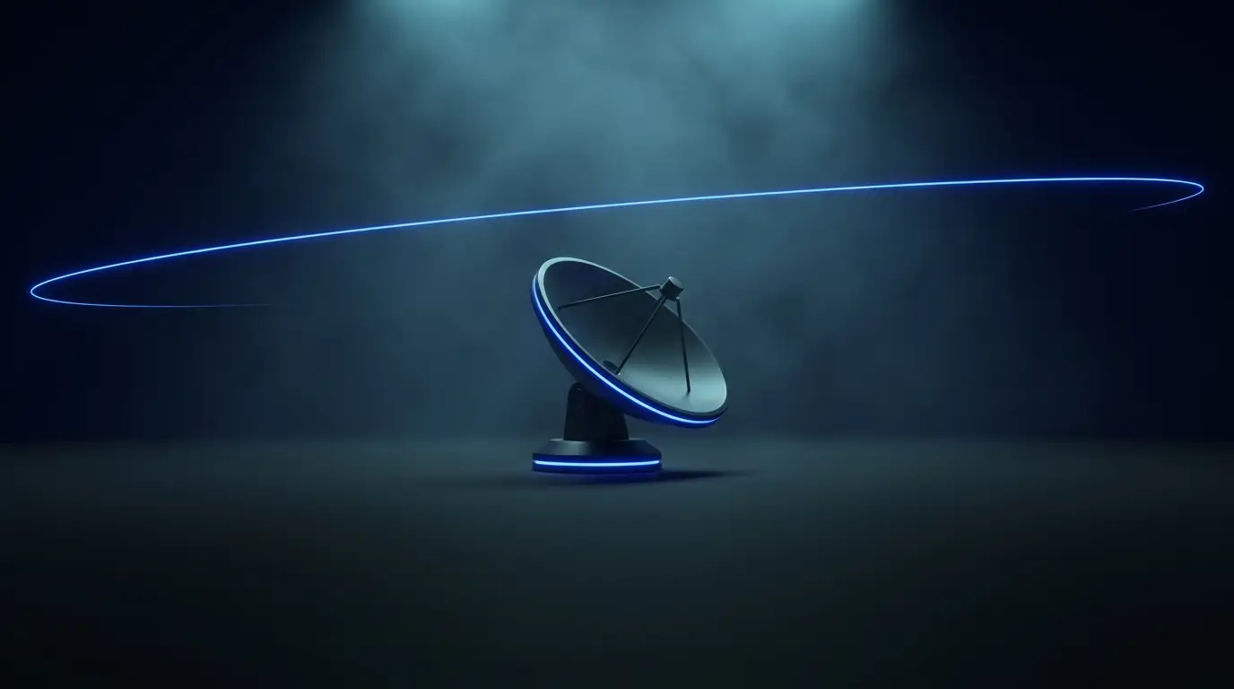 Radar dish with blue sweep arc