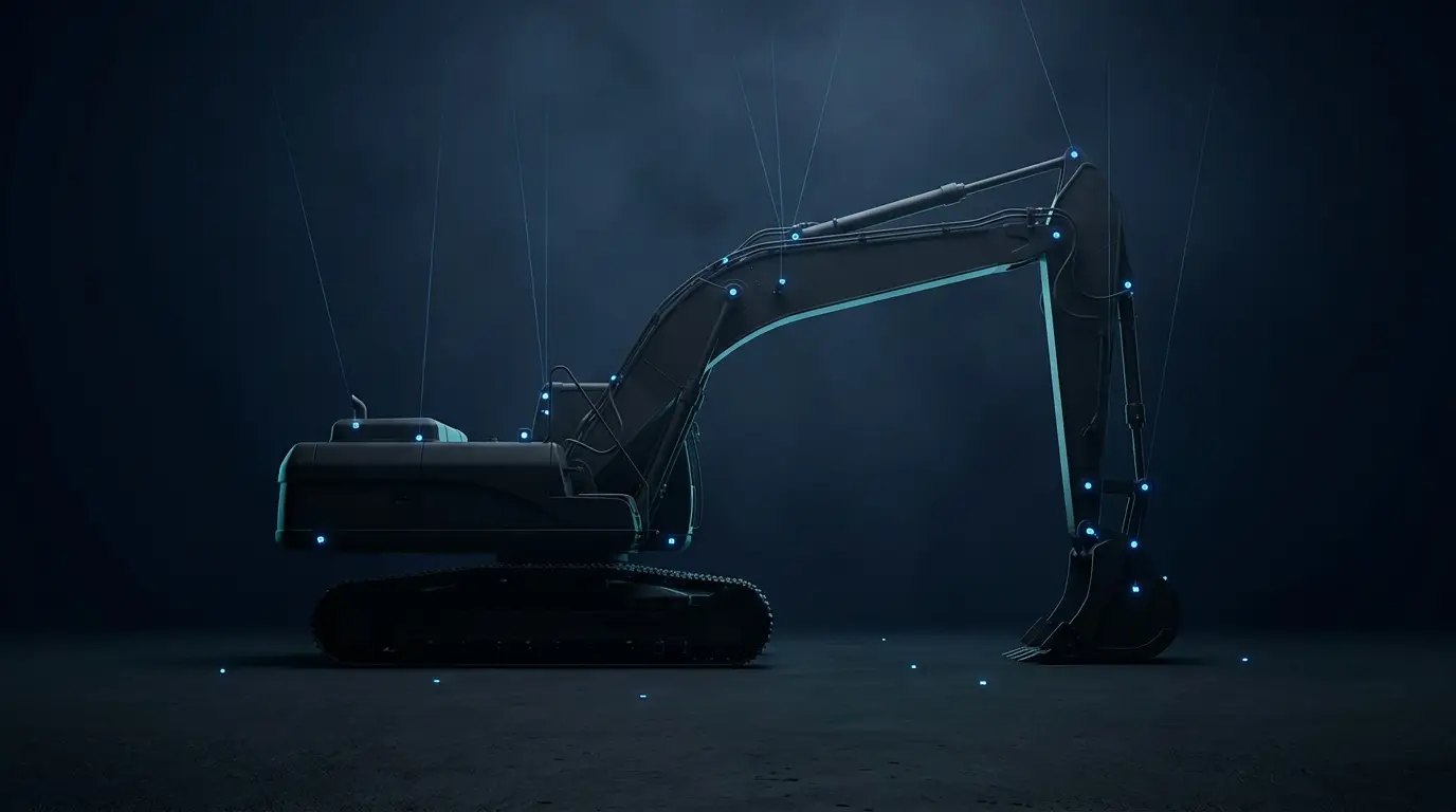Excavator with glowing telemetry points