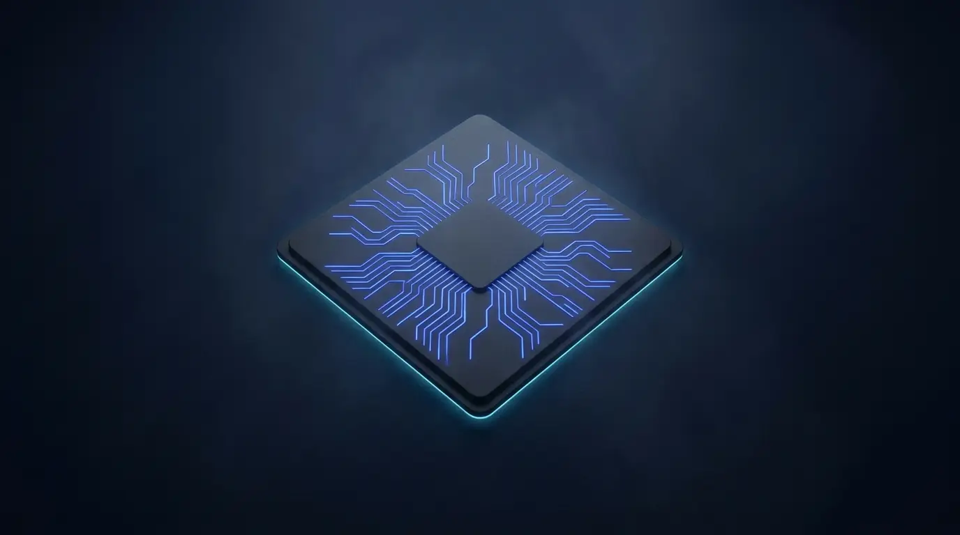 Edge chip with glowing neural pattern