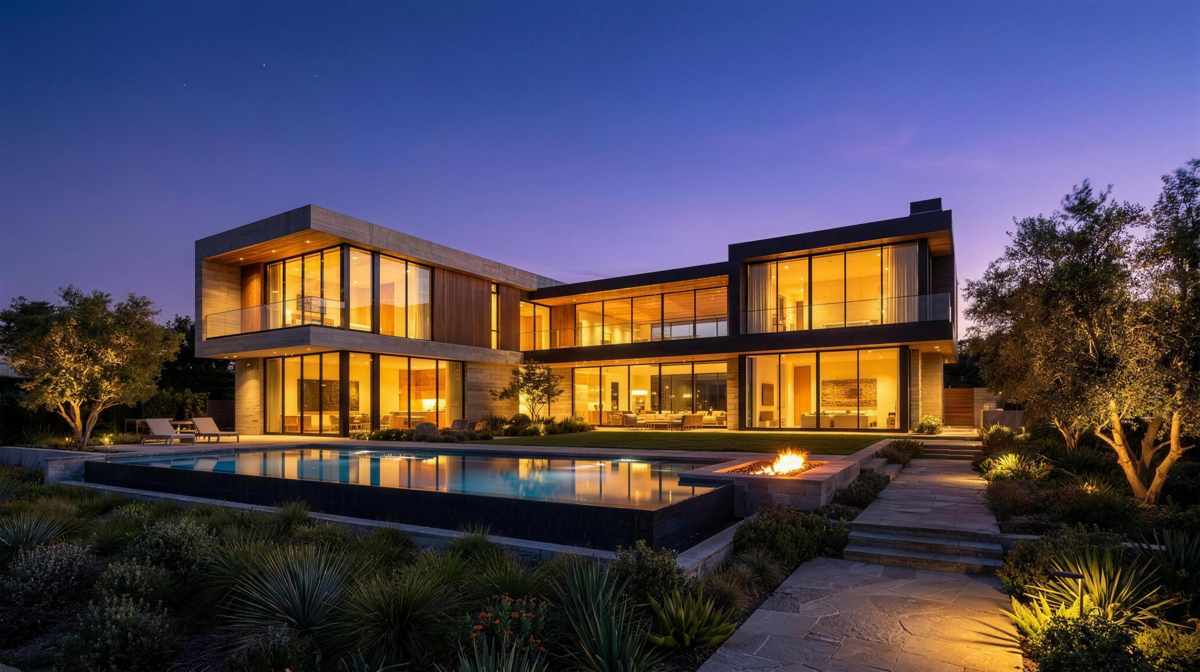 Modern house at dusk