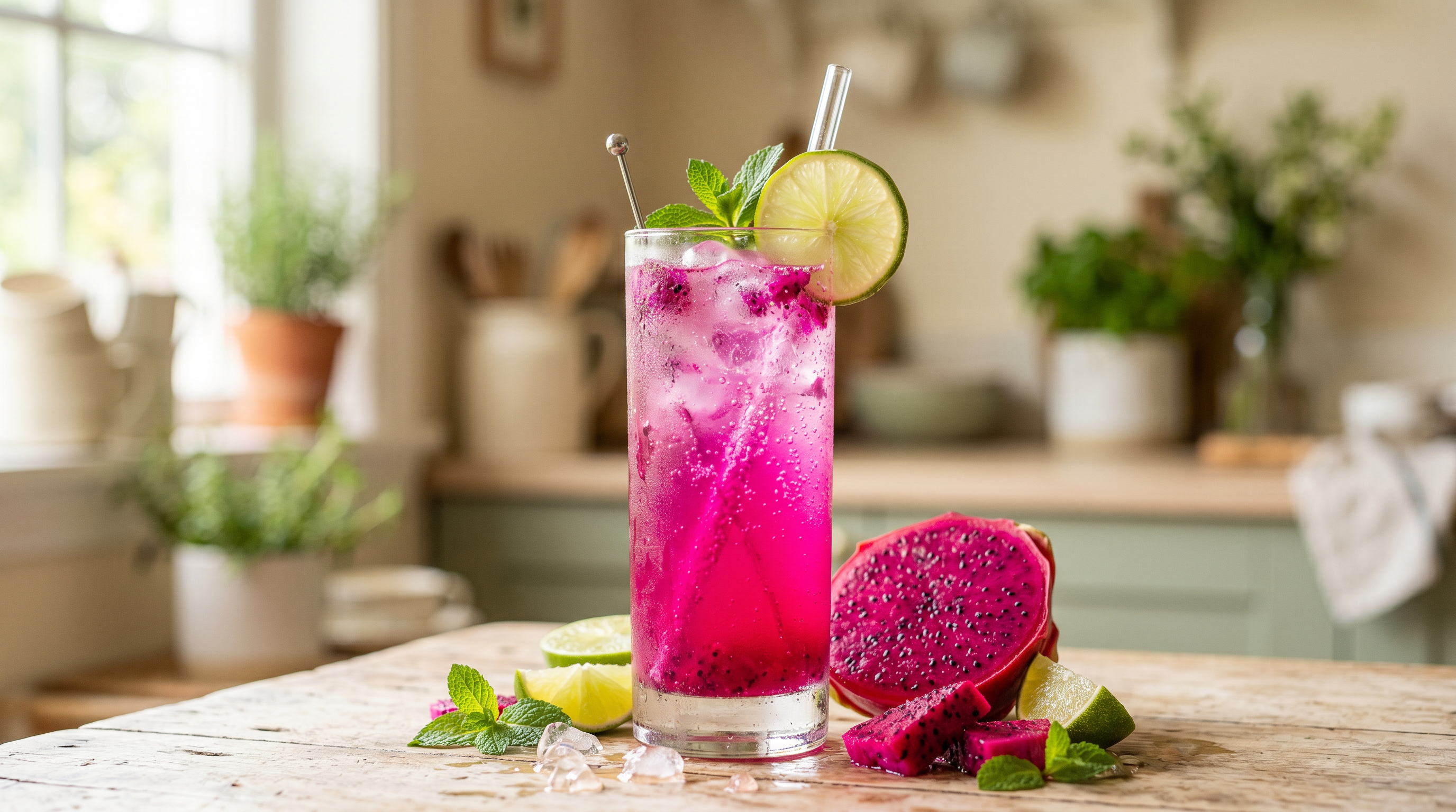 Pink Pitaya Sparkler (Dragon Fruit Mocktail)