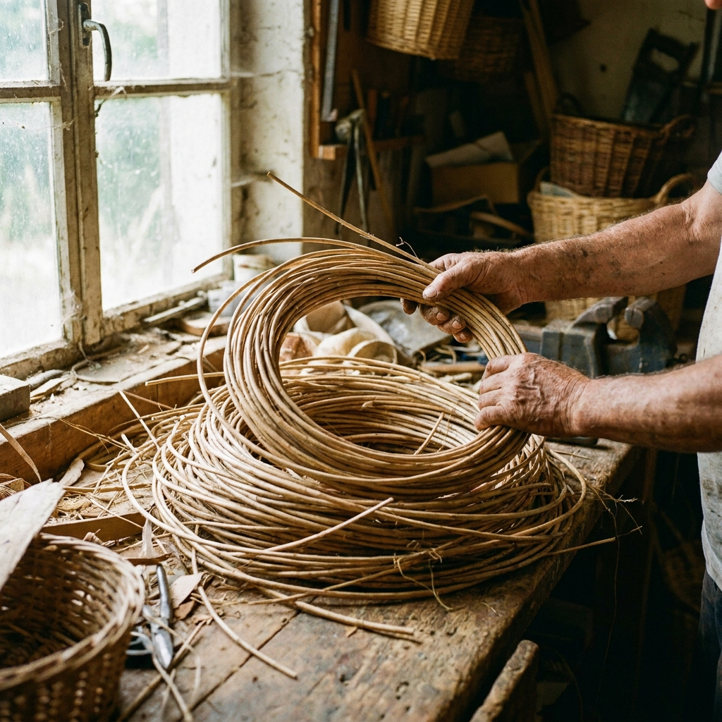 Raw bamboo and rattan materials