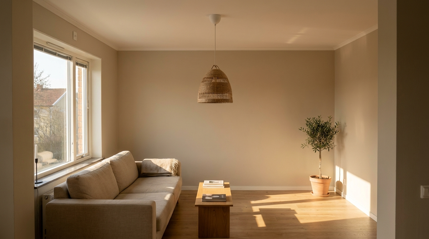 Rattan pendant lamp in a warm interior