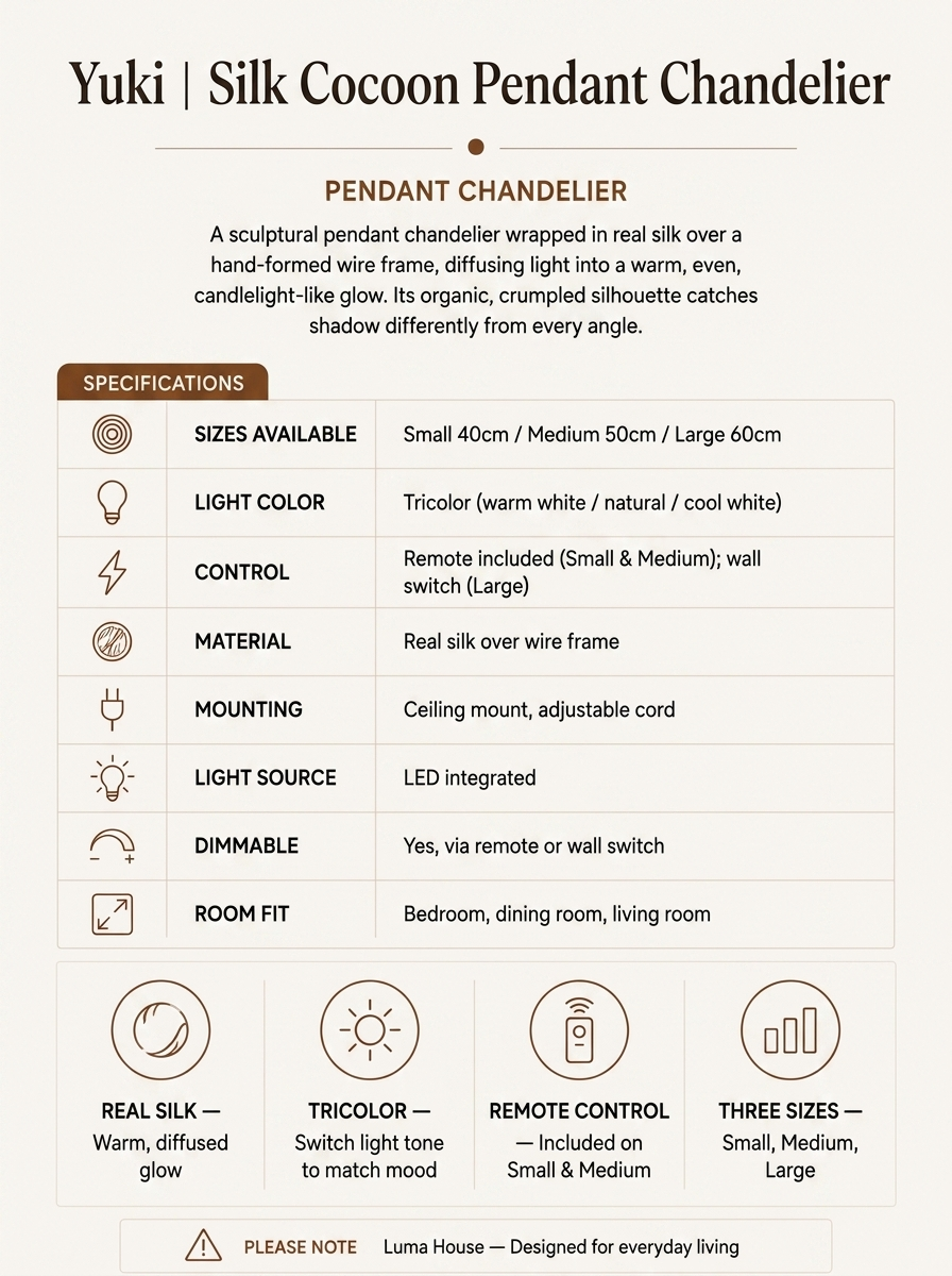 Yuki Silk Cocoon Pendant Chandelier Specifications