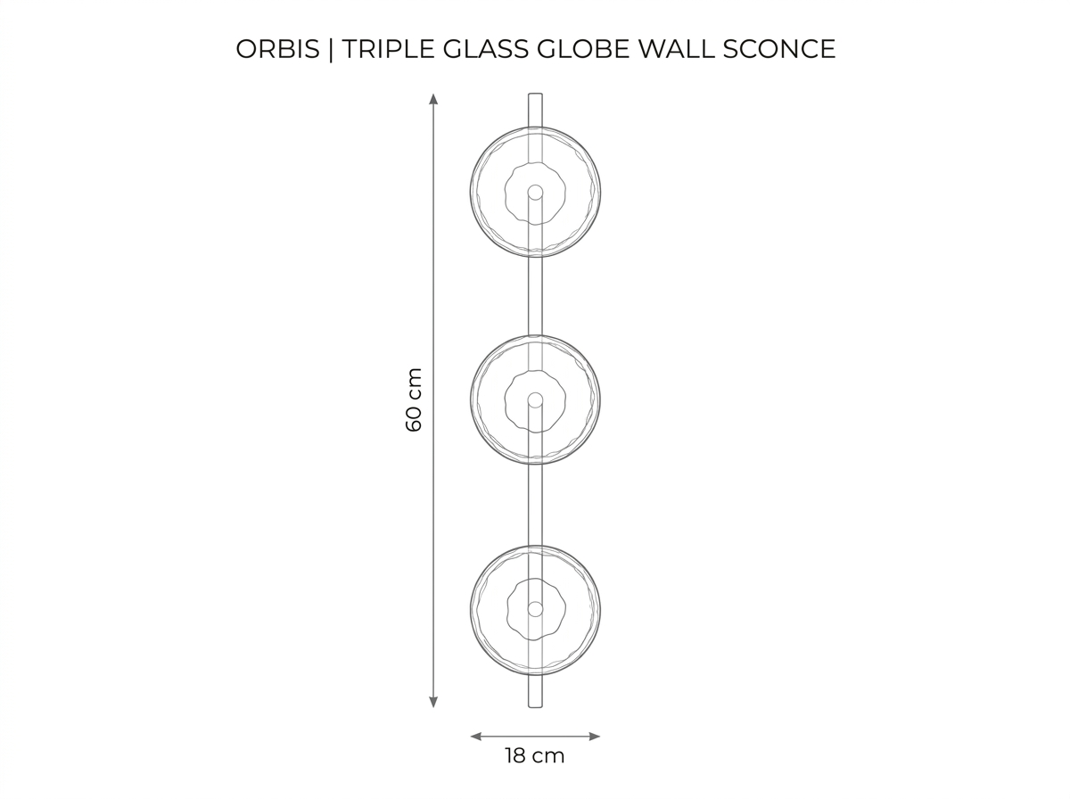 Orbis Triple Glass Globe Wall Sconce Blueprint Dimensions