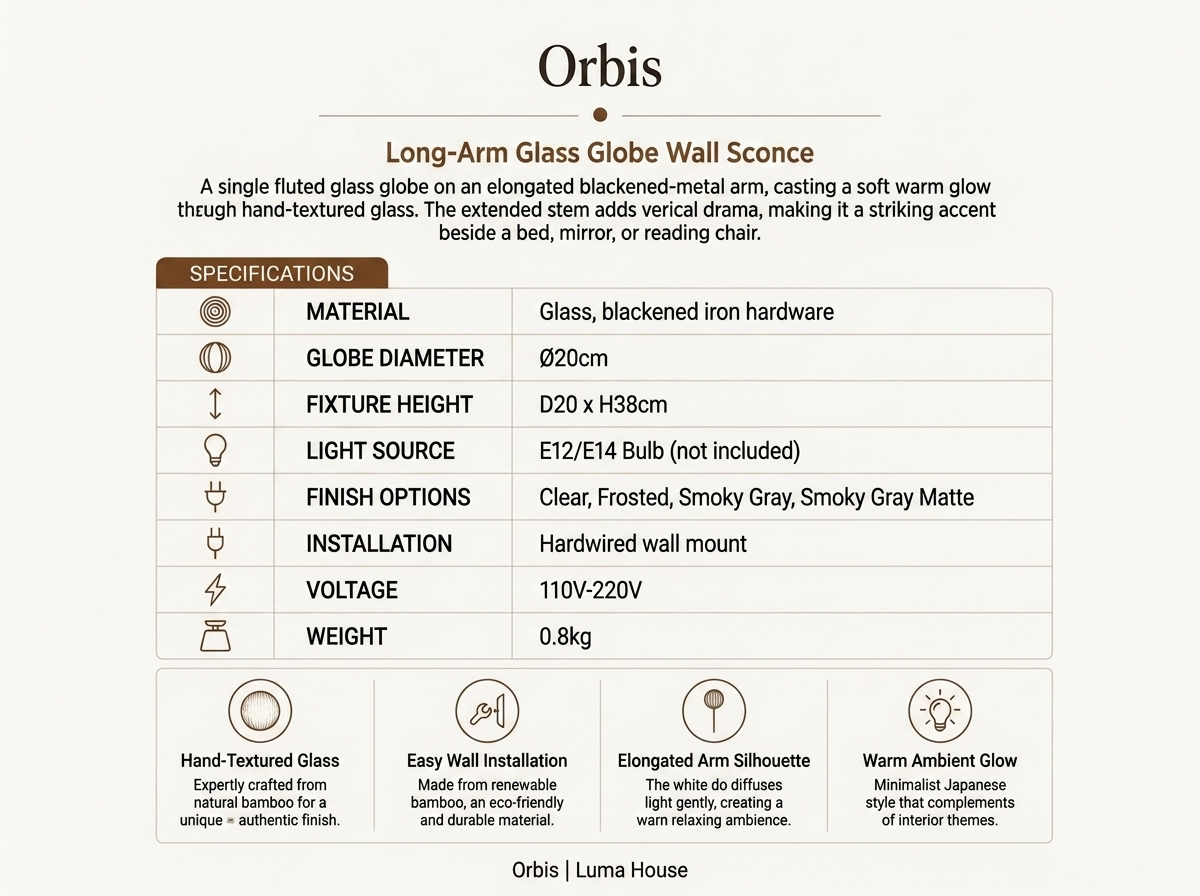 Orbis Long-Arm Glass Globe Wall Sconce Specifications