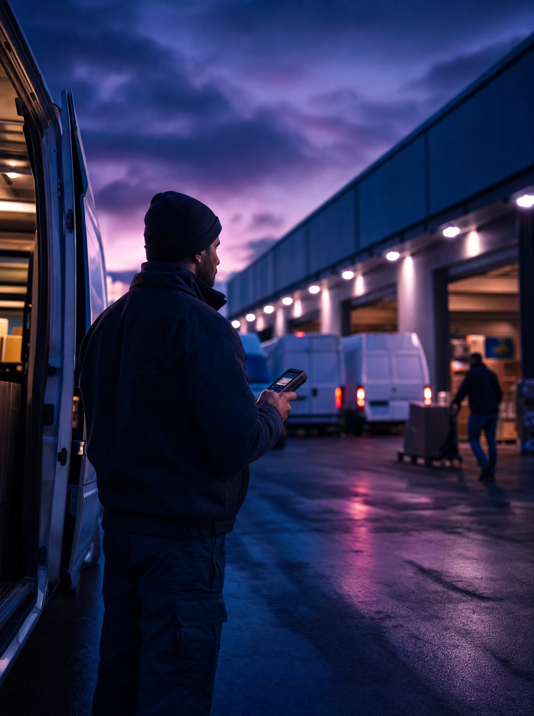 Warehouse worker scanning packages at a loading dock