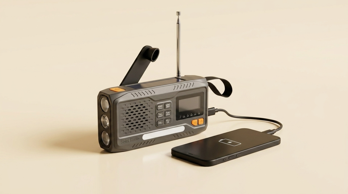 Nødradioen lader en mobiltelefon via USB-C