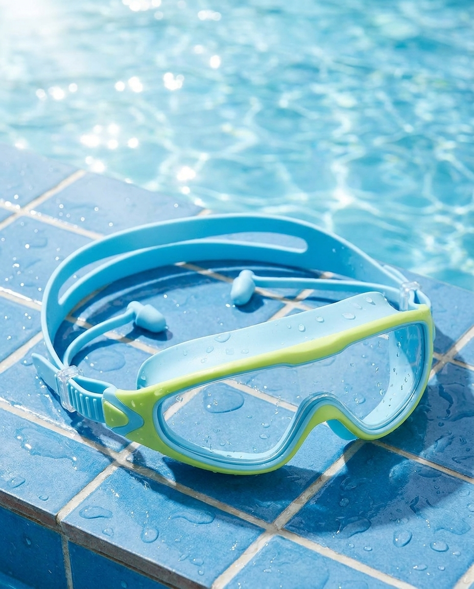 Gafas en el borde de la piscina