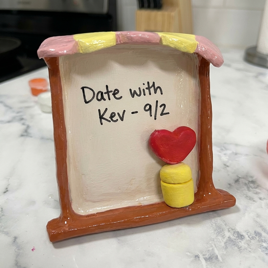 Hand-painted clay photo frame that doubles as a memo board