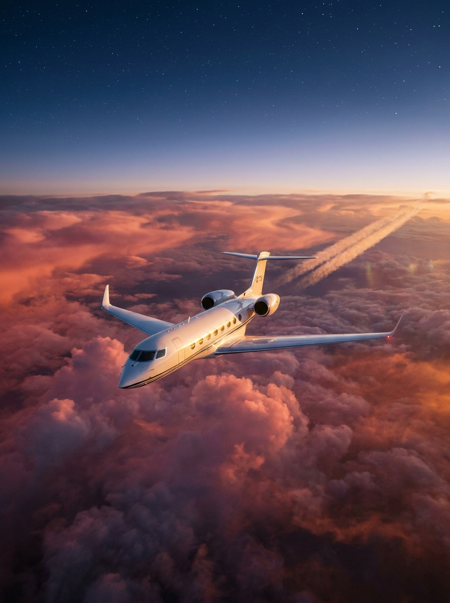 Gulfstream G700 soaring above golden-hour clouds