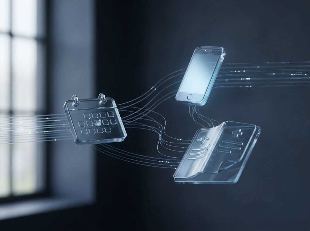 Connected healthcare systems linked by glowing data-flow lines