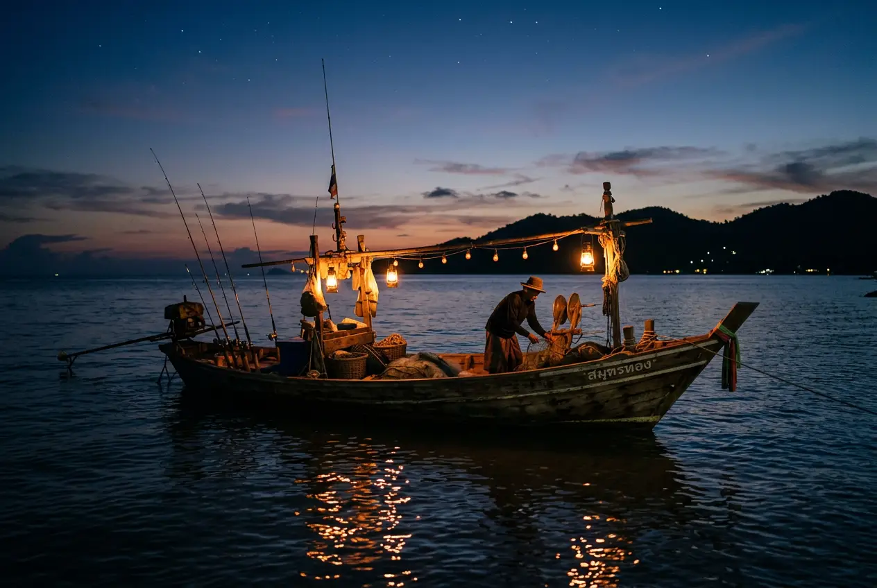 Traditional lamplight fishing