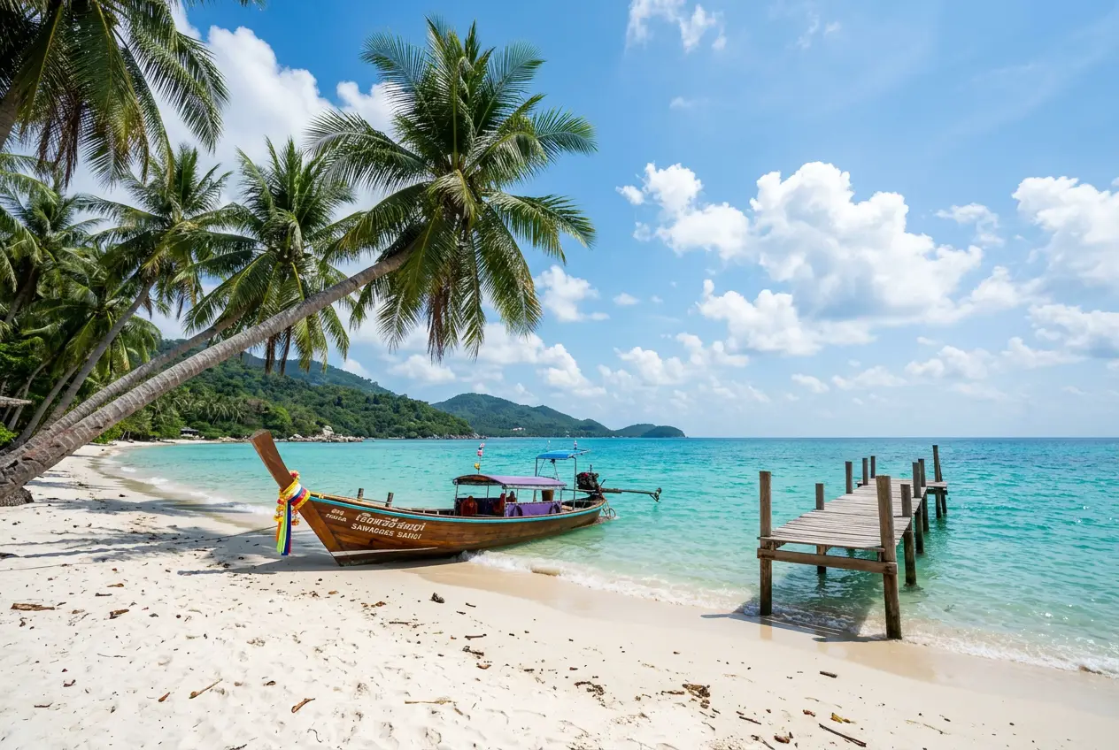 Longtail boat on a quiet beach