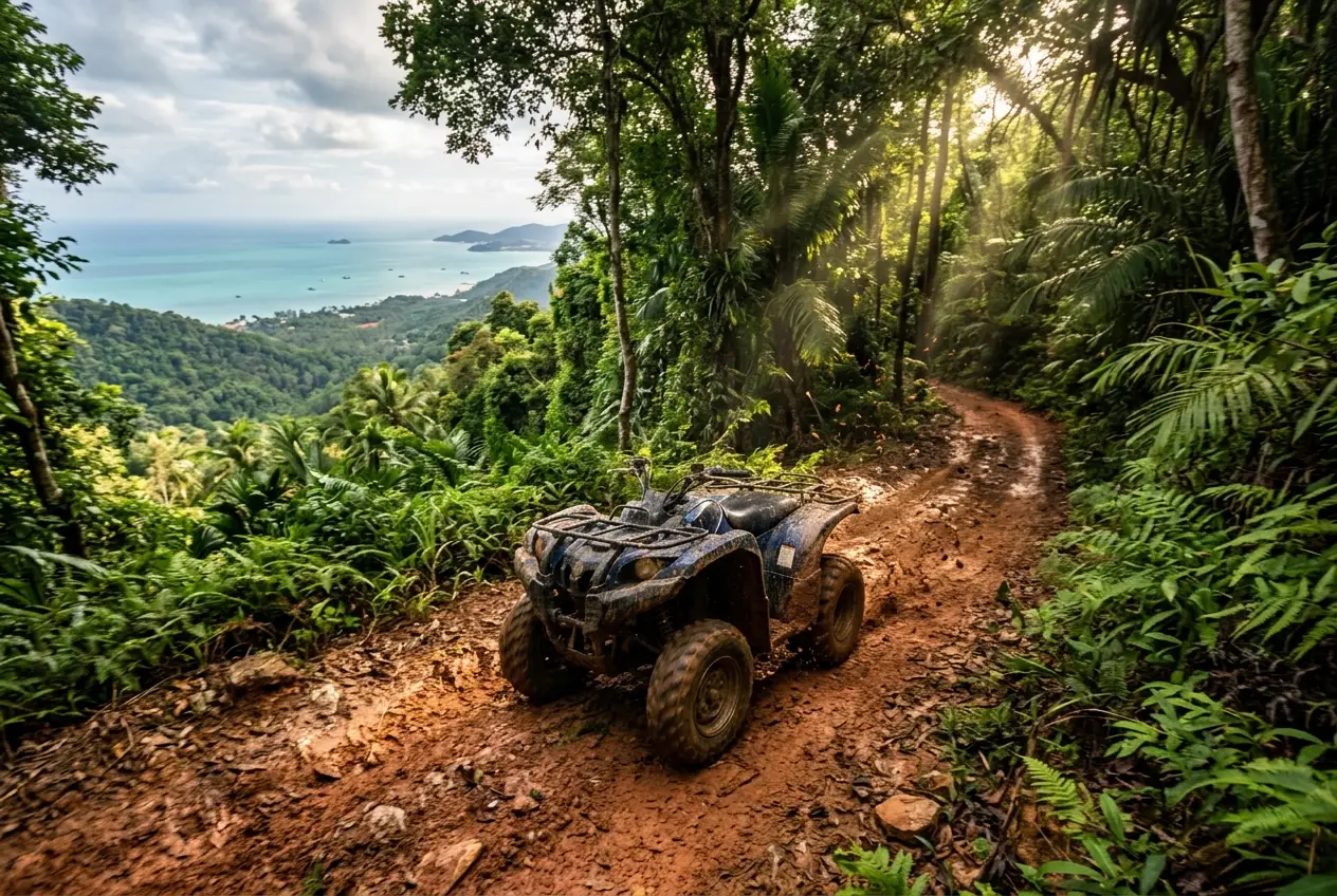 ATV quad bike on a jungle mountain trail on Koh Samui