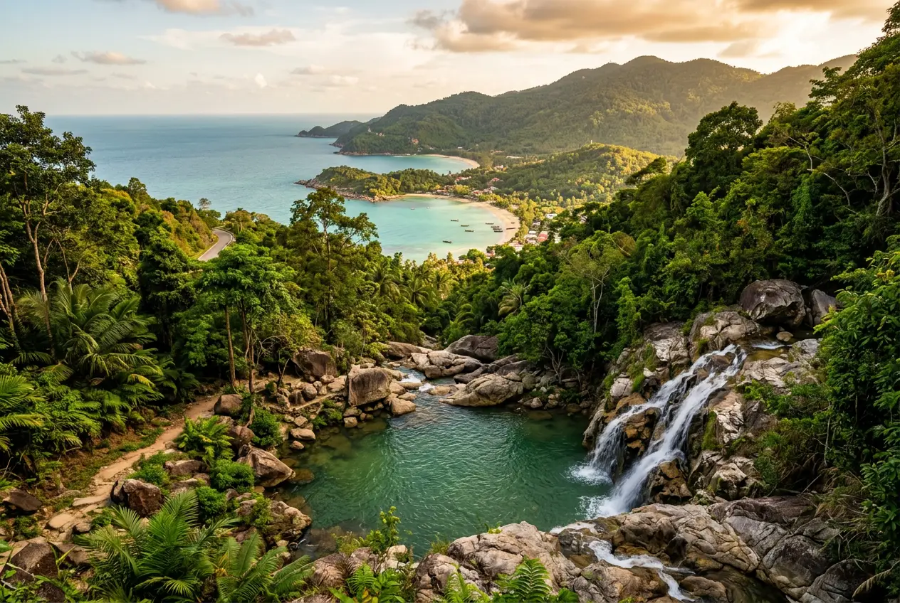 Waterfall and coastal viewpoint on Koh Phangan