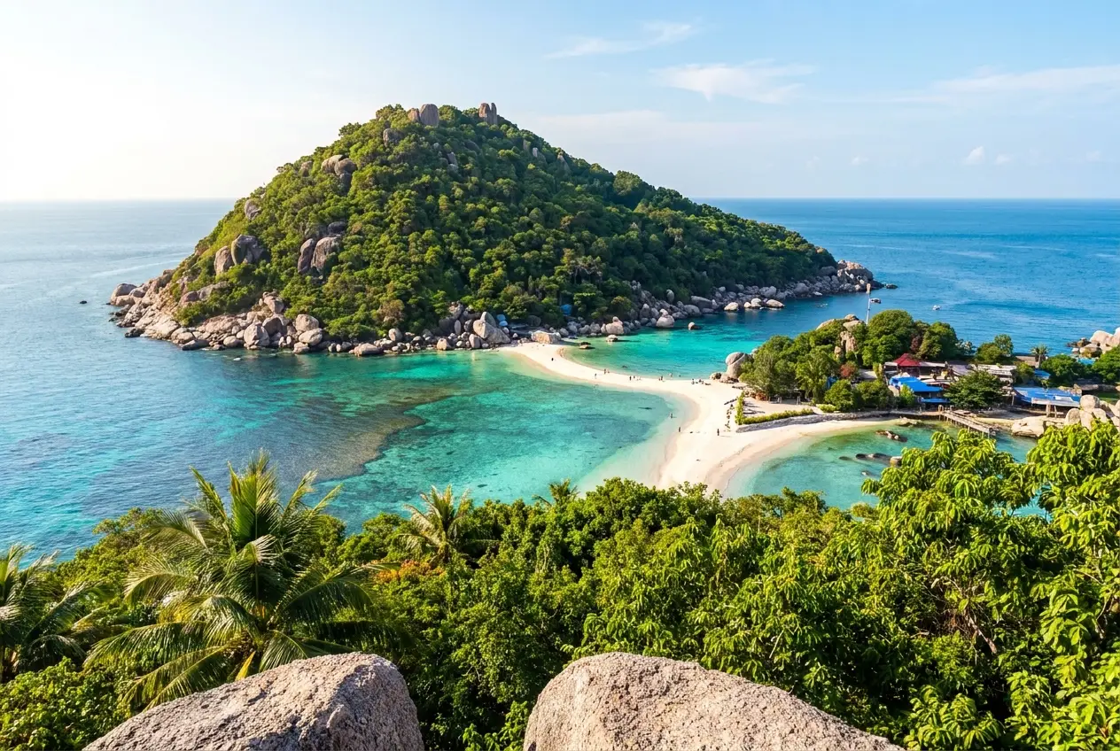 The famous Koh Nang Yuan viewpoint with its three islets joined by a white sandbar
