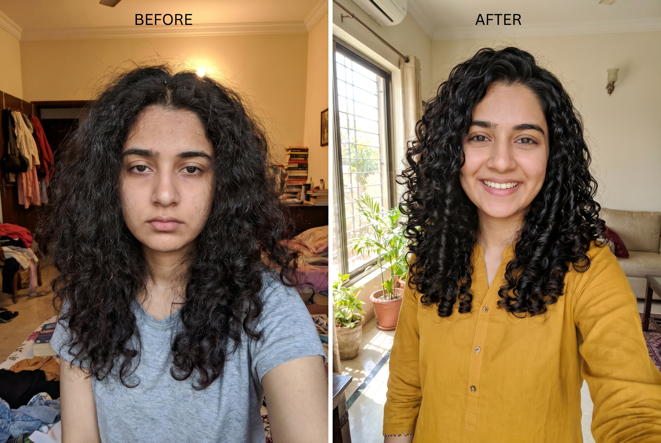 Hair before and after using Assoula rosemary hair oil