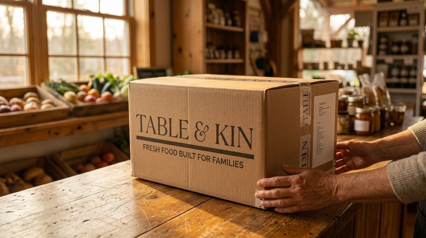 A customer picks up her Table and Kin produce box at a local community hub in Grey County