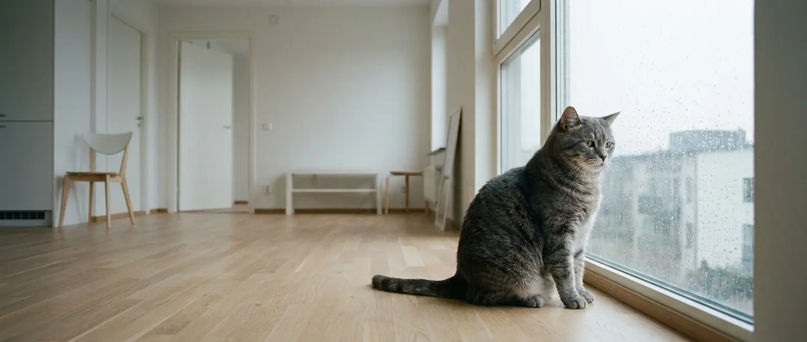 Uttrakad katt som ligger bredvid orörd leksak på golvet - Djurslottet