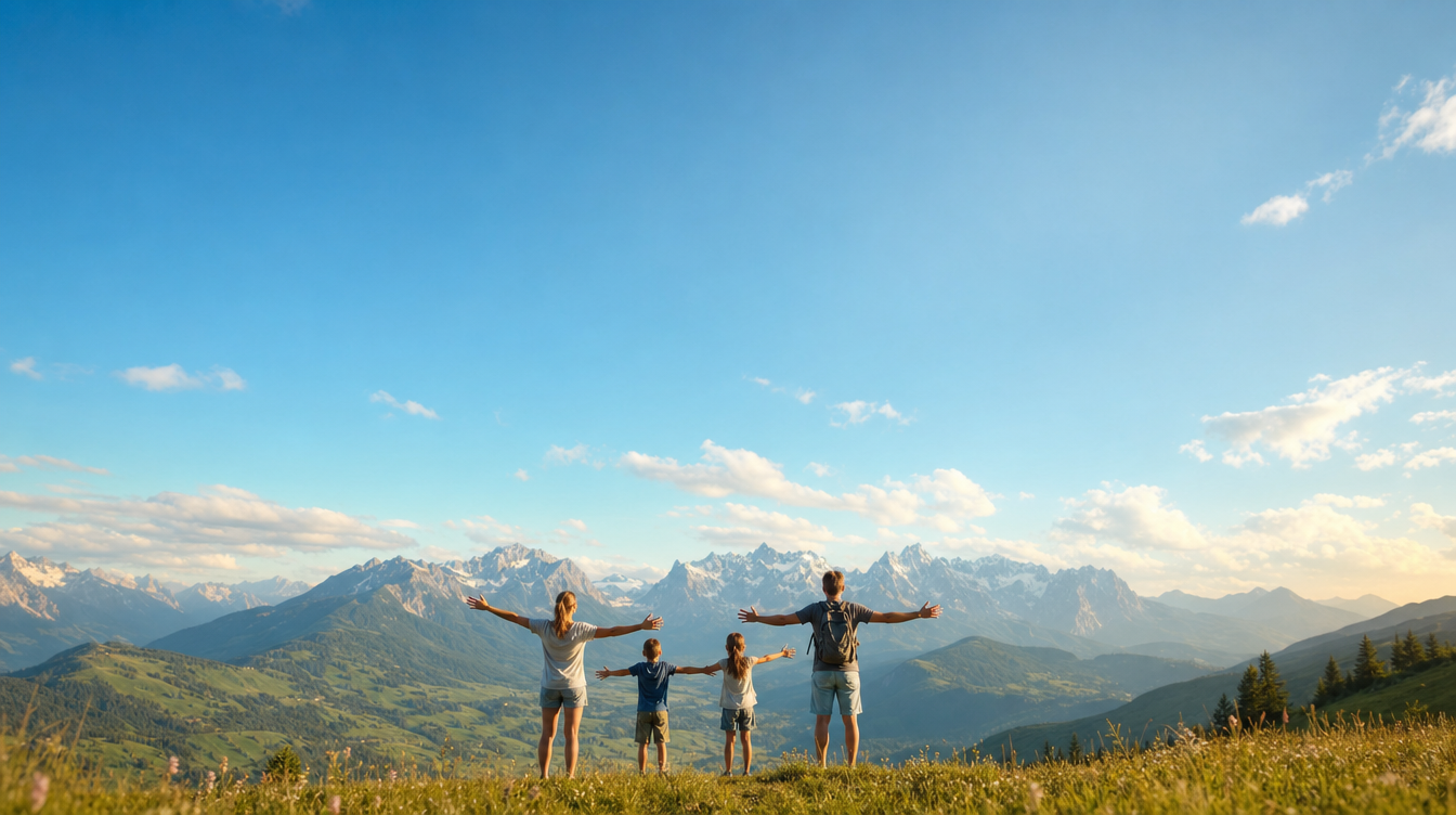 Famiglia in vacanza in montagna