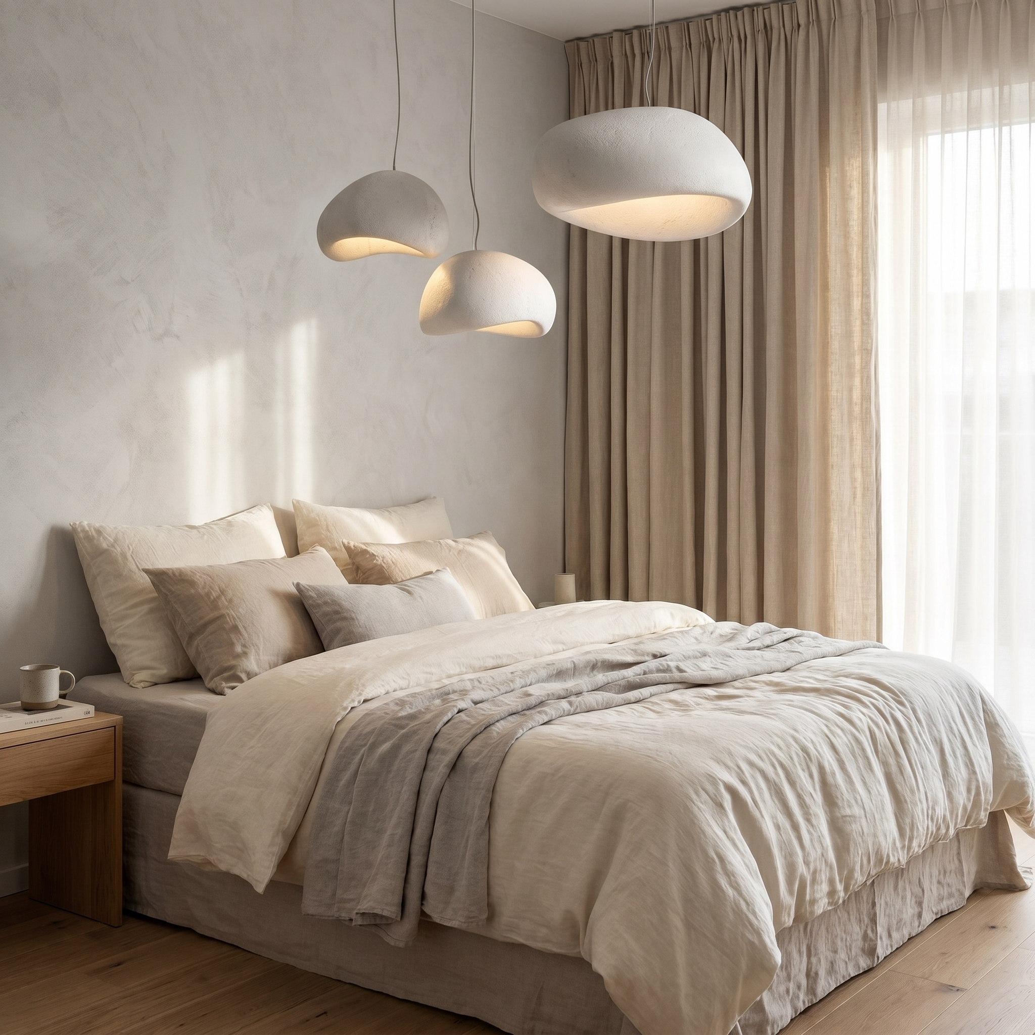 Crystal chandelier as a bedroom focal point with soft ambient lighting