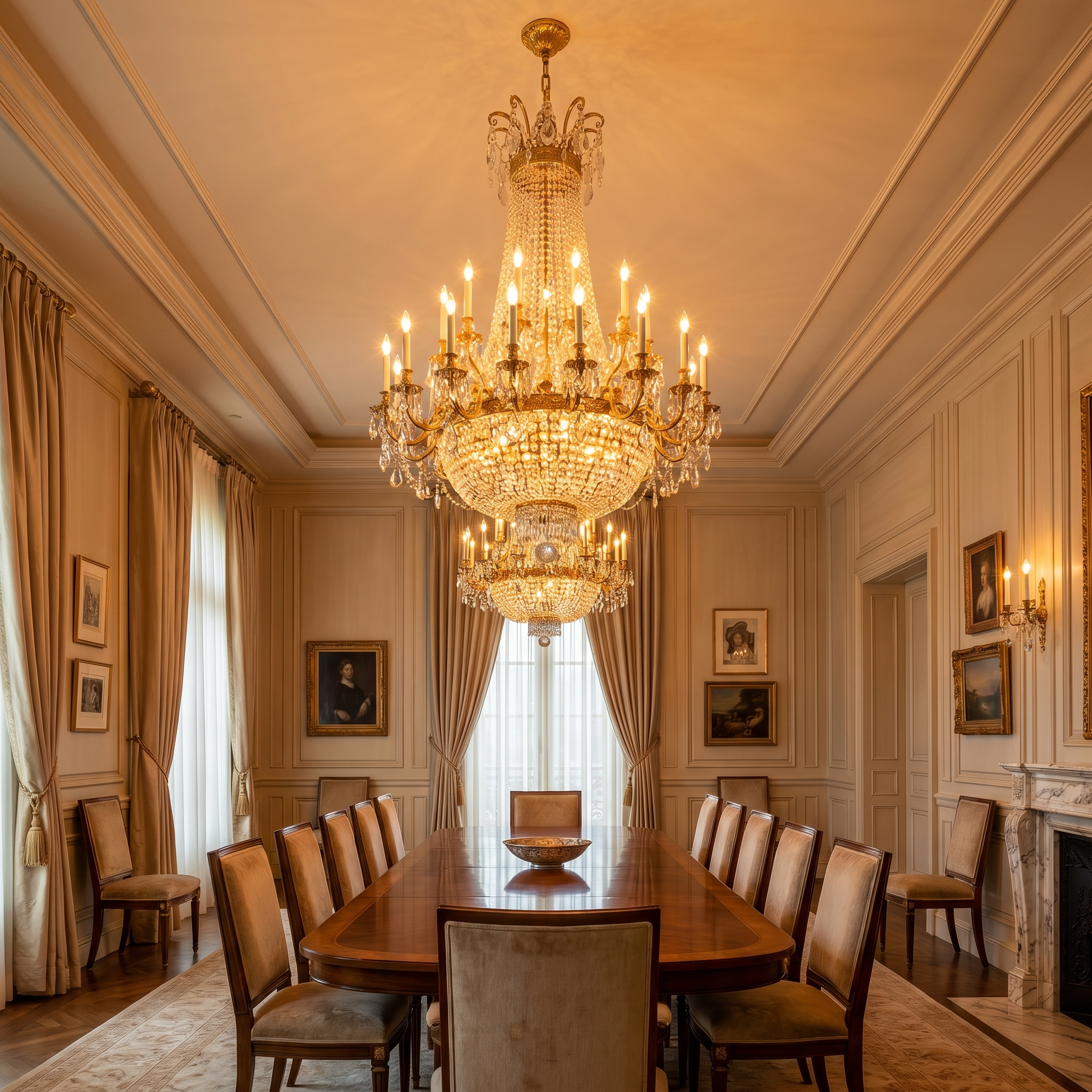 Aurora Luxe Modern Crystal LED Chandelier in gold and clear glass for dining room