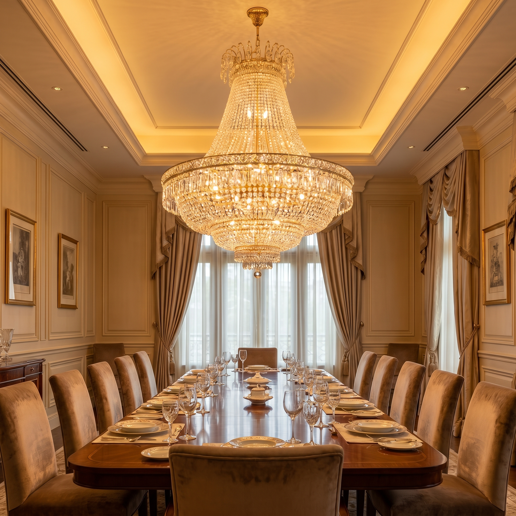 Aurora LED Dandelion Crystal Chandelier in modern dining room