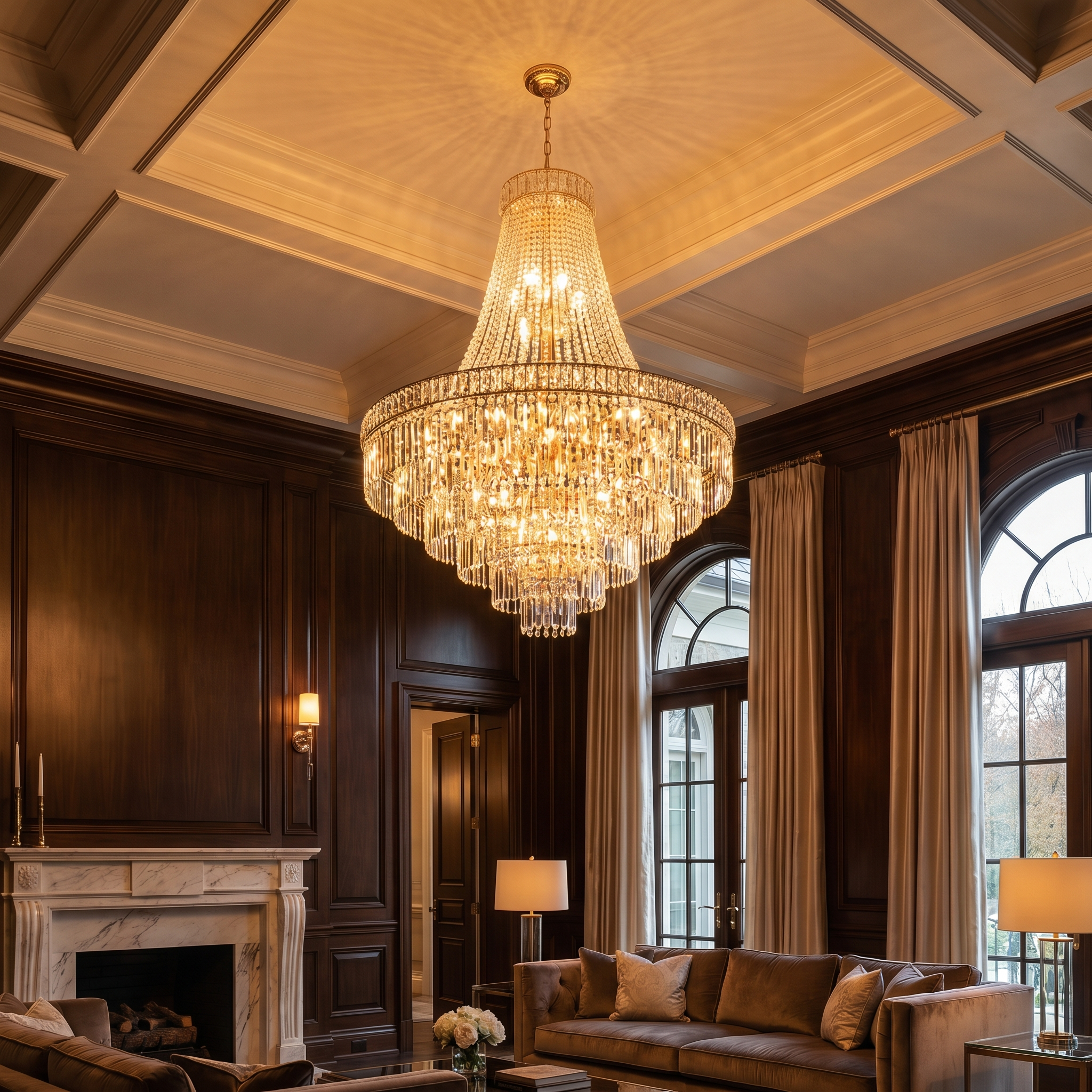 Gold Bar – Luxury Crystal Chandelier (Gold & Clear) chandelier in modern interior