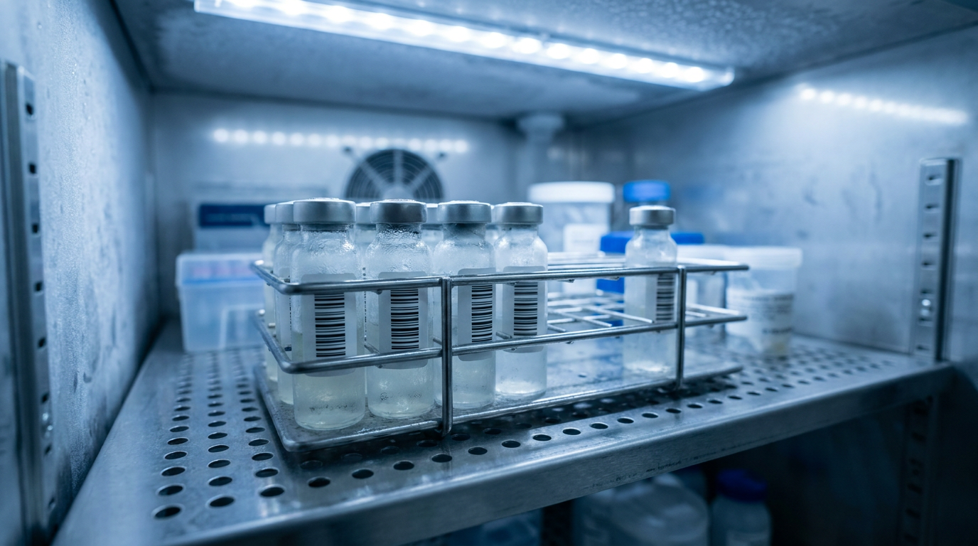 Reconstituted research vials in cold storage