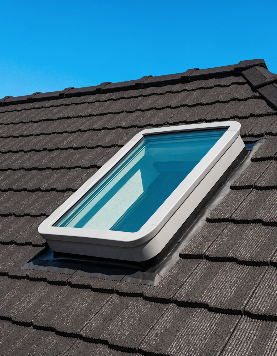 Neu eingebautes Dachfenster, wasserdicht ins Steildach gesetzt