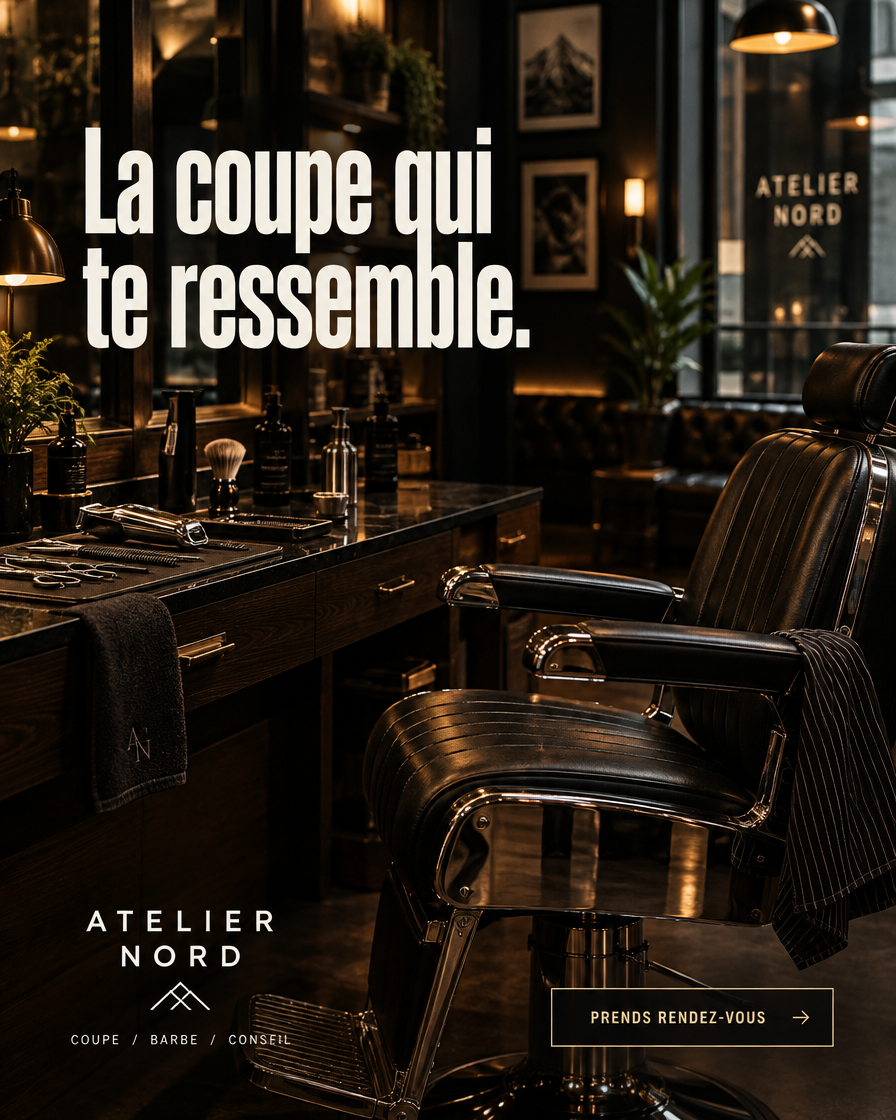 Exemple de publicité IA — Barbier