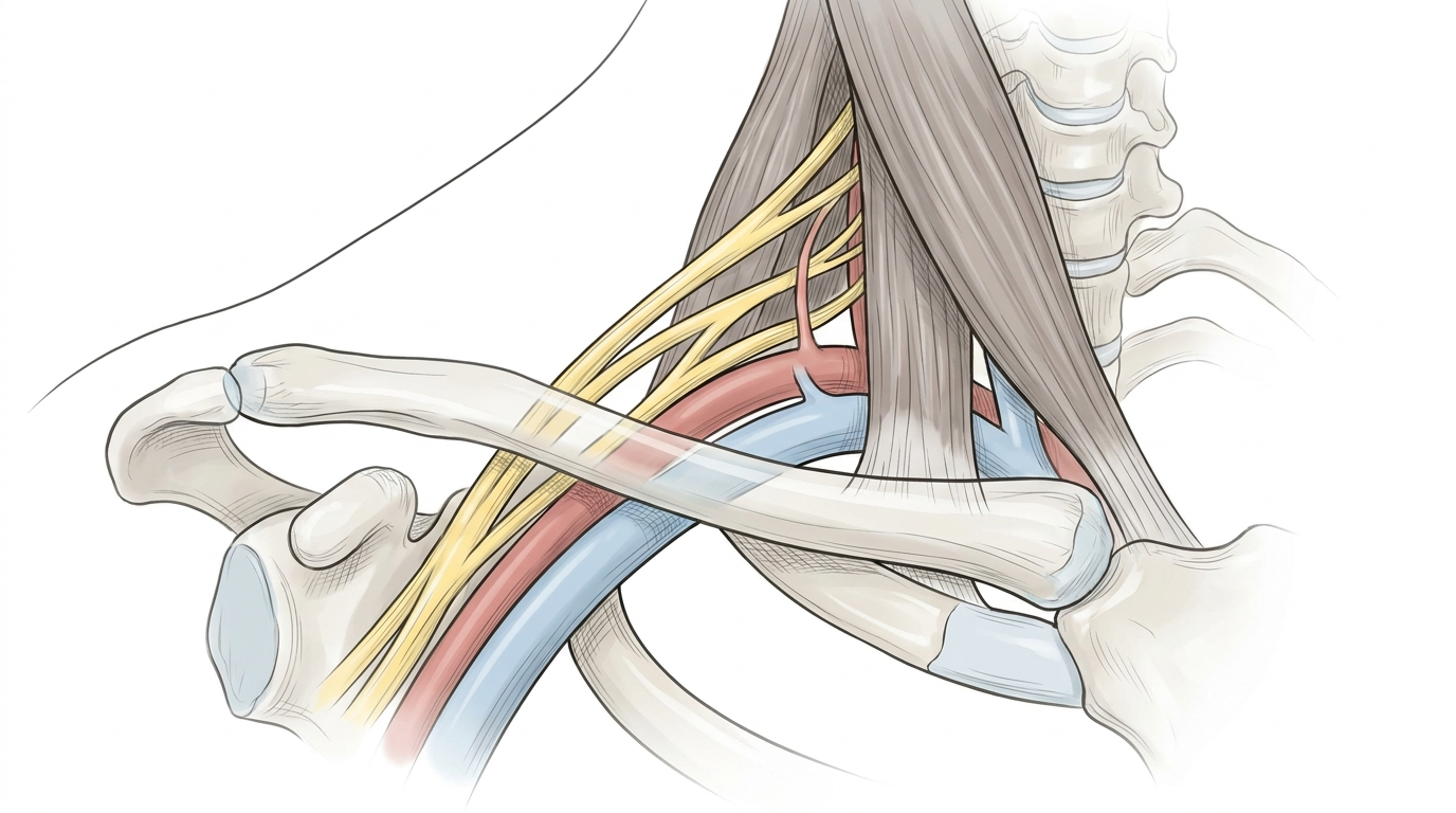Thoracic Outlet Syndrom (TOS): Das Rätsel hinter dem eingeschlafenen Arm 5 Anatomische Illustration der oberen Brustkorböffnung mit Nerven und Gefäßen beim Thoracic Outlet Syndrom