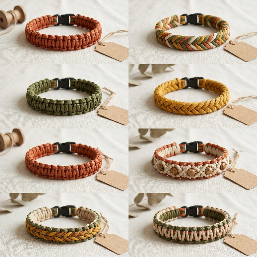 Mosaico de los 8 modelos de collar de paracord