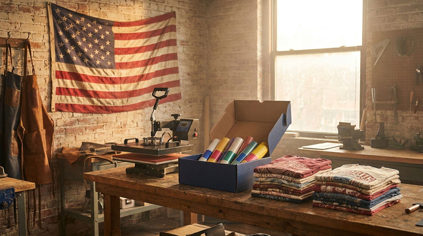 American print shop with heat press