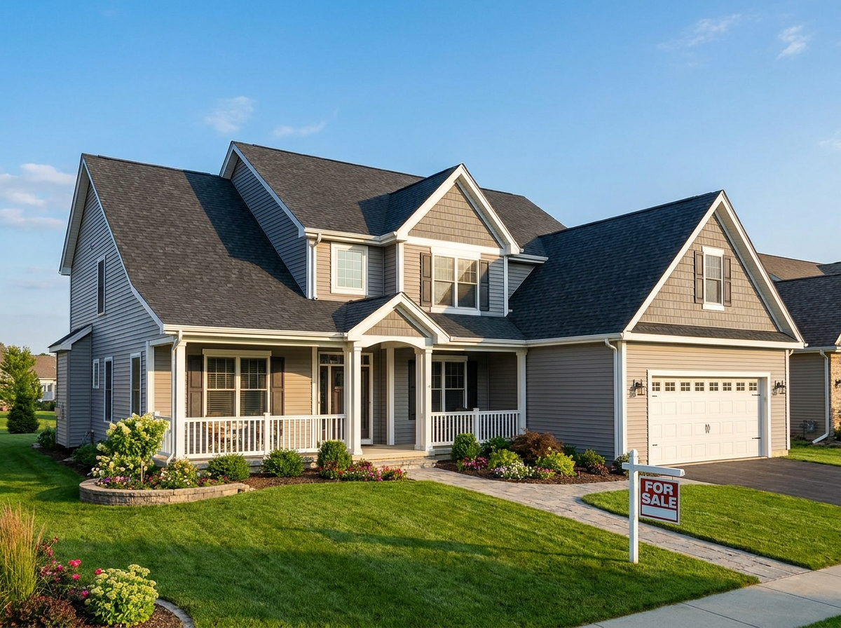 A suburban home with a brand new architectural shingle roof