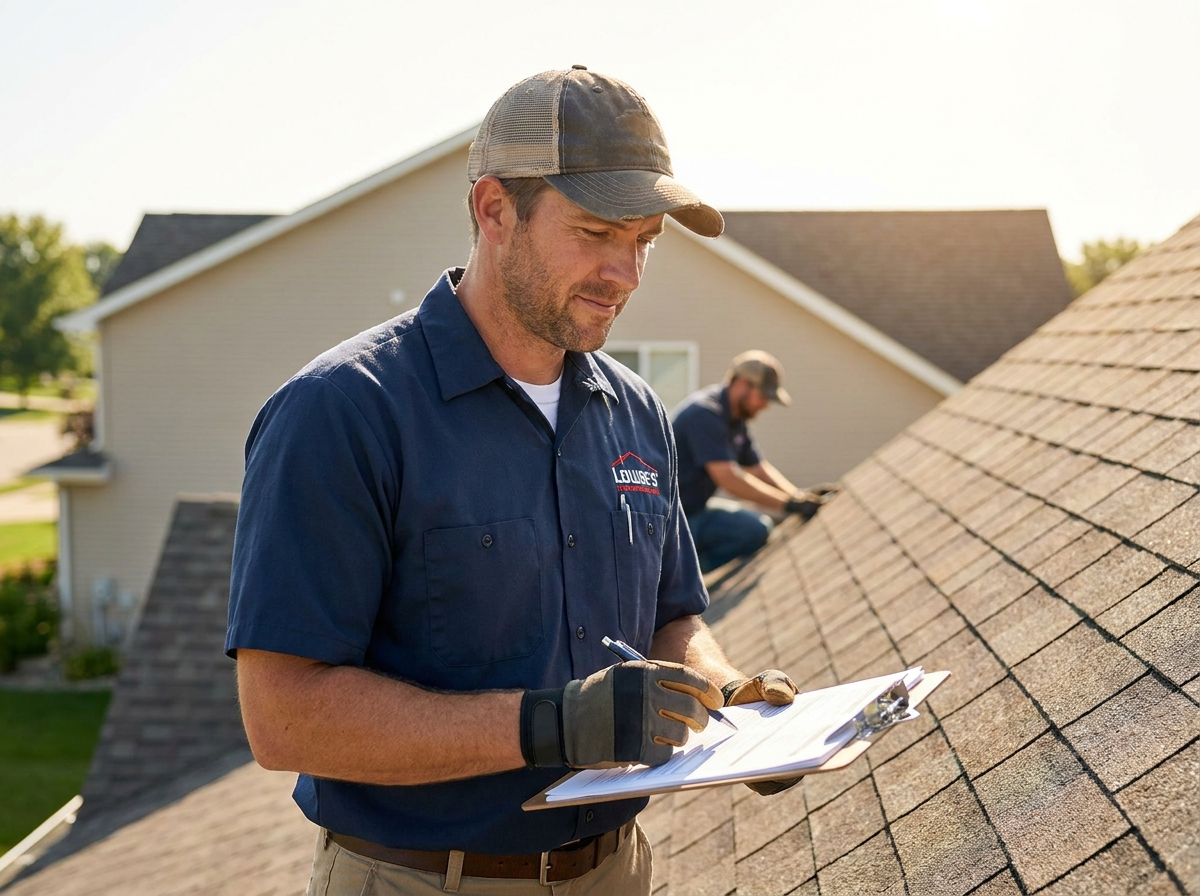 James Calloway, founder of Patriot Peak Roofing, holding a clipboard and managing his crew on a job site