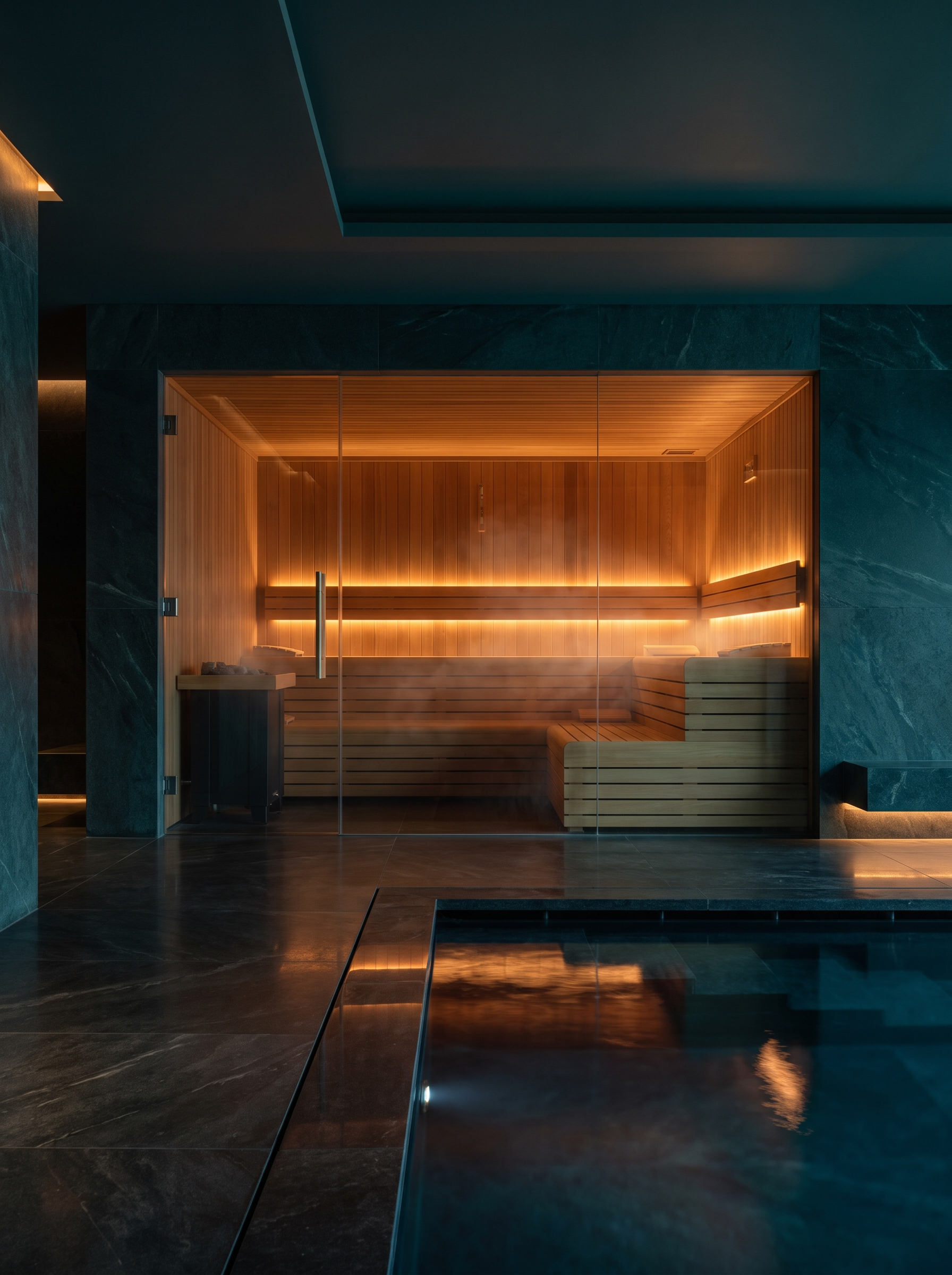 Private Luxus-Saunalandschaft mit Pool